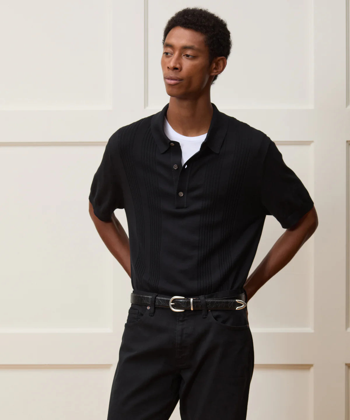 Silk-Cotton Ribbed Polo T-shirt