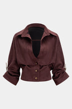 Suede Button V neck Shirt