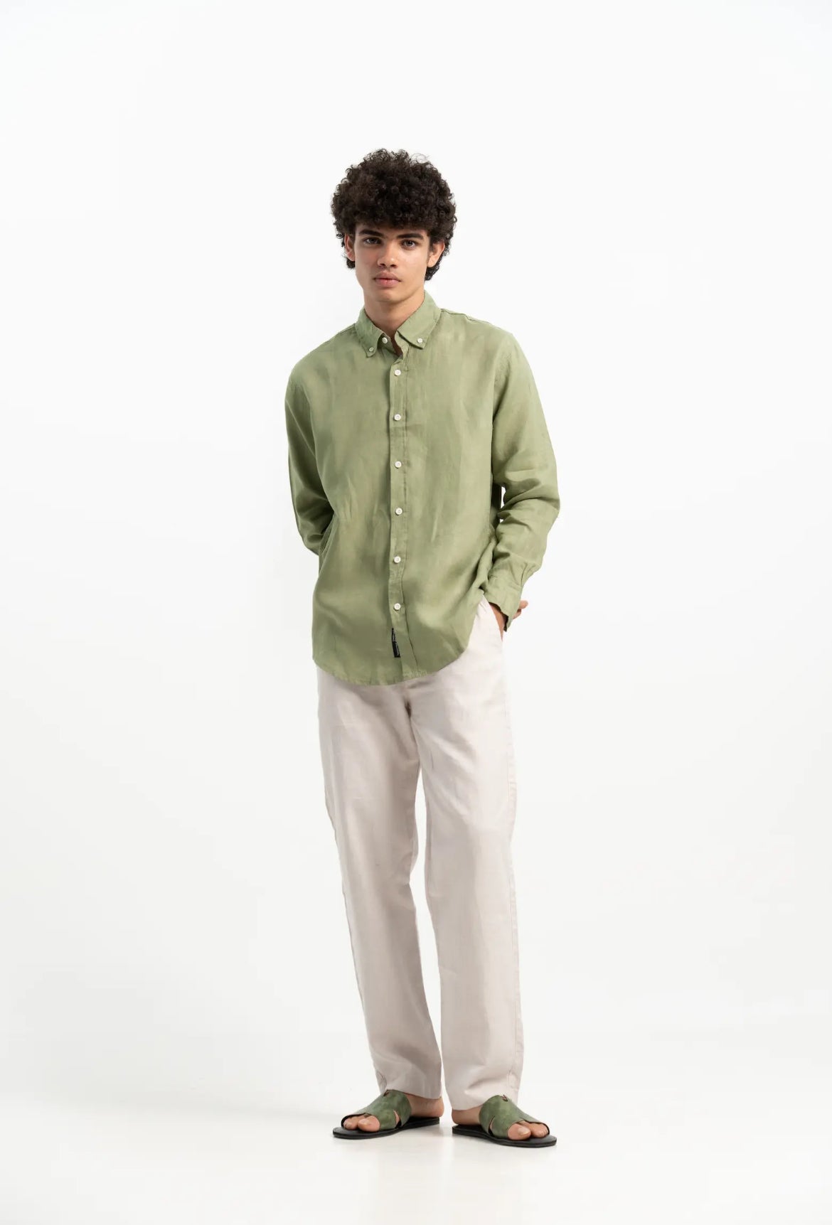 VELAIR LINEN OLIVE GREEN SHIRT