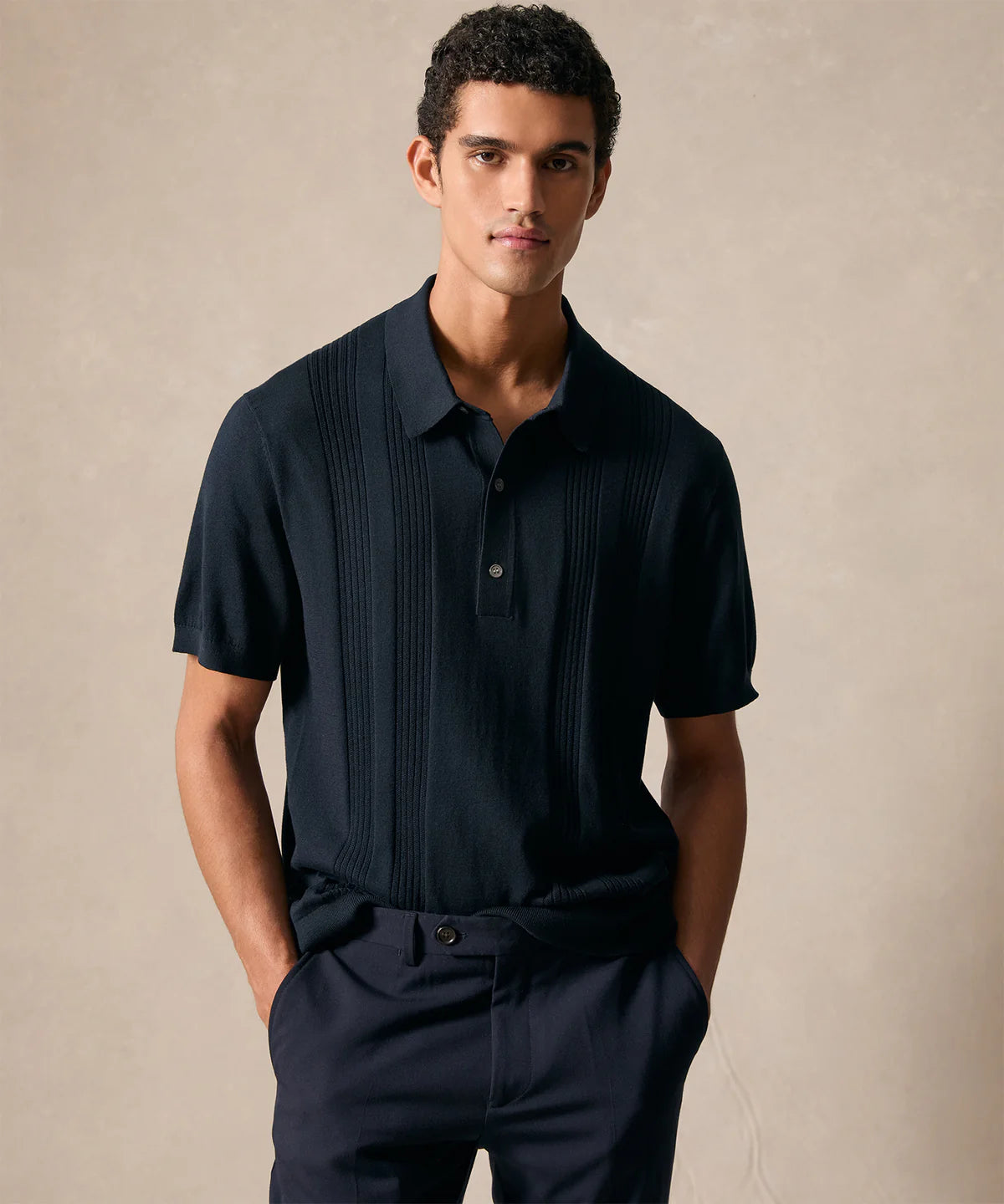 Silk-Cotton Ribbed Polo T-shirt