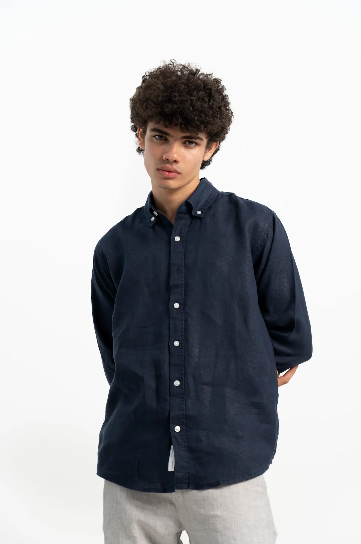 VELAIR LINEN NAVY BLUE SHIRT