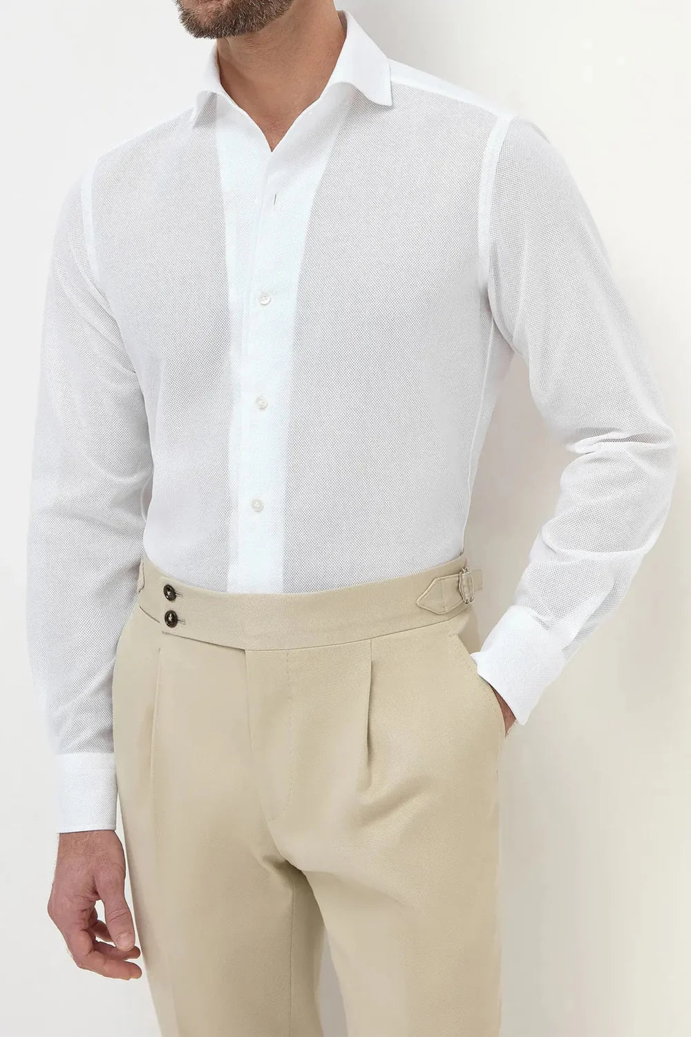 White basketweave shirt