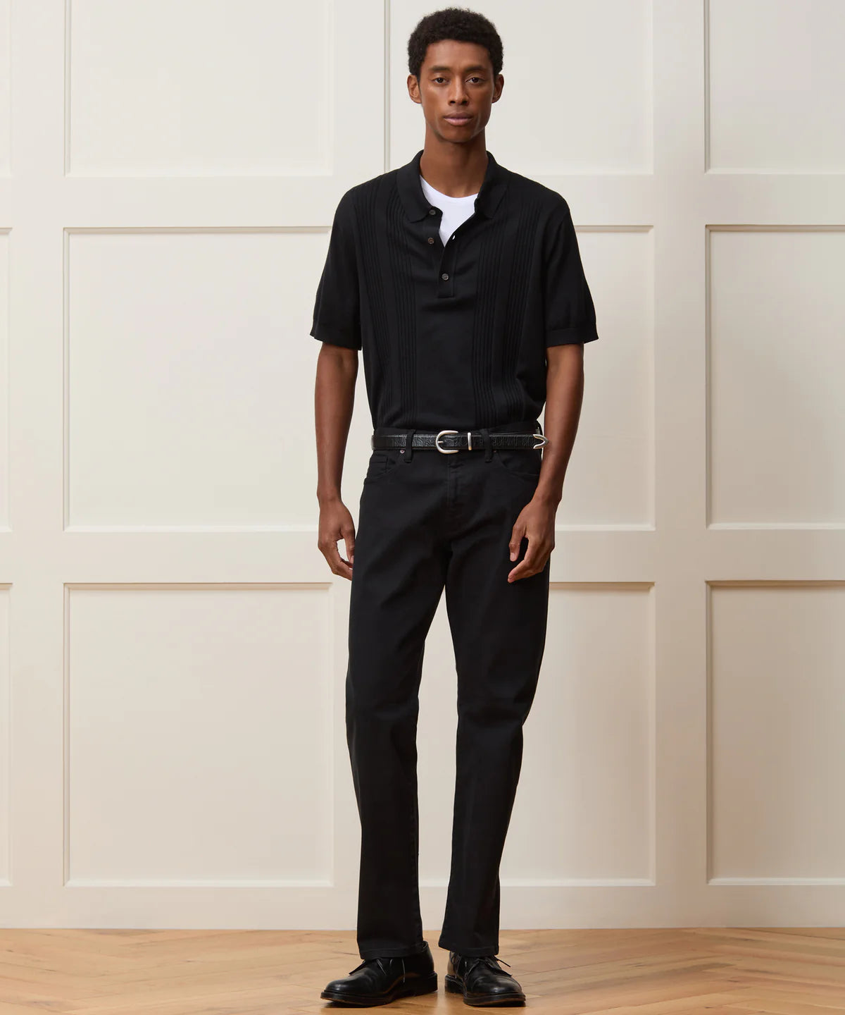 Silk-Cotton Ribbed Polo T-shirt