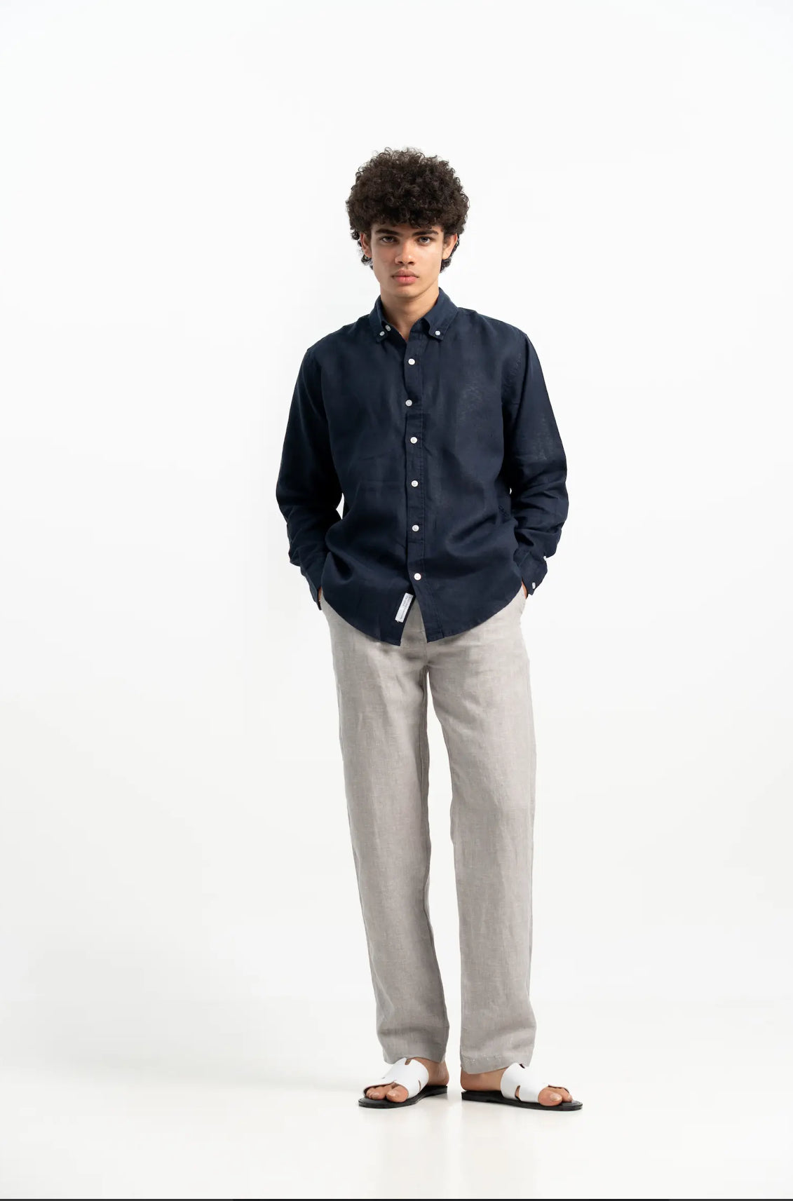 VELAIR LINEN NAVY BLUE SHIRT