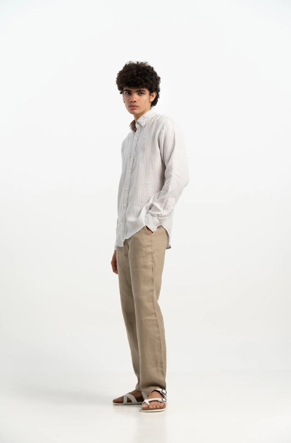 VELAIR LINEN GREY STRIPS SHIRT